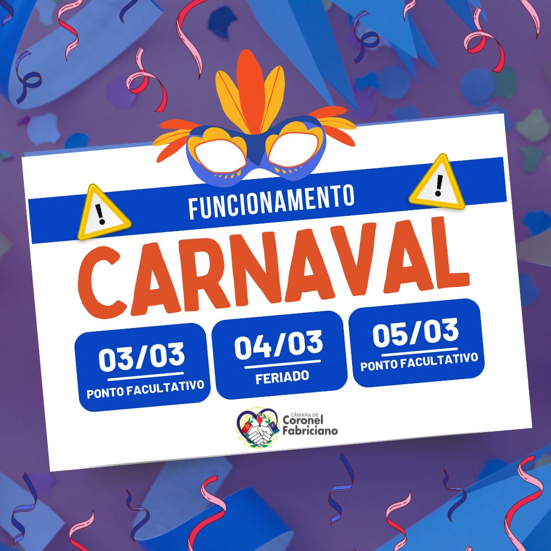 Aviso: Expediente da Câmara Municipal no Carnaval