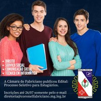 Câmara de Fabriciano publica editais para contratação de estagiários