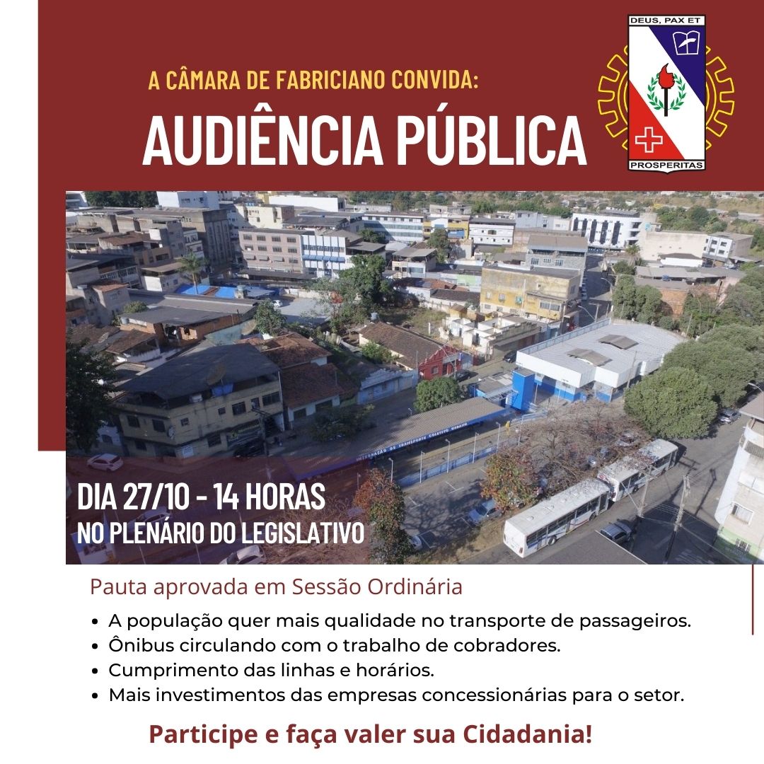 Sessão Ordinária e Audiência Pública marcam a Semana na Câmara de Fabriciano 